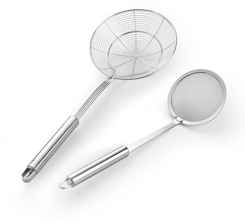6.14 Inch Oil Spider Strainer Kitchen Cooking Tools With Mesh Filter,Stainless Steel Slotted Skimmer Spoon For Deep Fryer Basket,Strainer For Noodle,Pasta,Donut