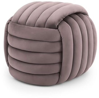 AKORD Geflochtener Samt-Pouf 53 cm NILO, Polsterhocker Quadratisch, Ottoman Gepolstert, Geflochtene Velours-Sitzfläche, Schlafzimmer, Wohnzimmer, Altrosa