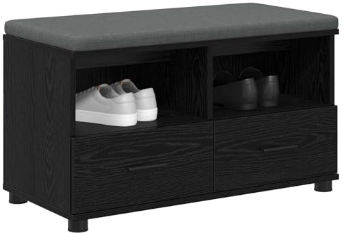 vidaXL Hallbänk Svart Ek 80 x 38 x 46 cm Konstruerat Trä och Tyg, Hallway-organiser, modern bänk för hall, smart förvaring, träkomposit, minimalistisk stil