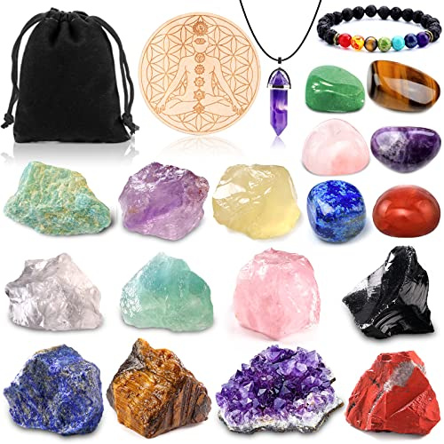 Purpledi Chakra-Stein-Set, Kristalle Heilsteine Set, 21PCS Chakra Steine Set, Edelsteine Set, Heilkristalle, für Kristalltherapie, Meditation, Edelsteine Heilsteine, Healing Crystals (A)
