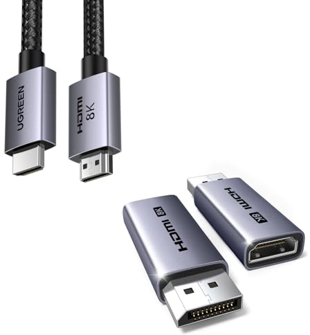 UGREEN Certified 8K HDMI 2.1 Cable and 8K@60Hz Displayport to HDMI Adapter