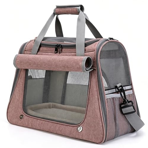 Katzentransporttasche Atmungsaktiv - Transportbox Katze Faltbar für Kleinhund Cat Carrier mit Schultergurt Tragetasche für Auto Reise Flugzeug bis 9kg 45 x 23 x 35 cm Rosa