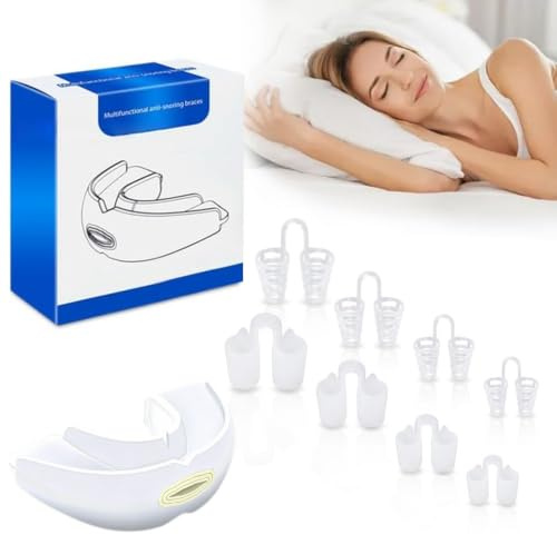 SDFWGG 2 Pièces Gouttière Anti Ronflement Orthèse Ronflement Protège Dent Nuit Embout Buccal Ergonomique Protecteur Buccal Anti Grincement avec Bouchons Nasaux pour Sommeil