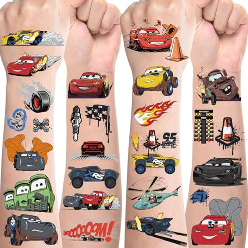 Tatouage Enfant Cars,10 Feuilles Tatouage Ephemere Voiture,Faux Tatouage pour Garçons Filles,Cadeau Anniversaire Enfants Invites décoration de fête Petit Cadeau Pinata
