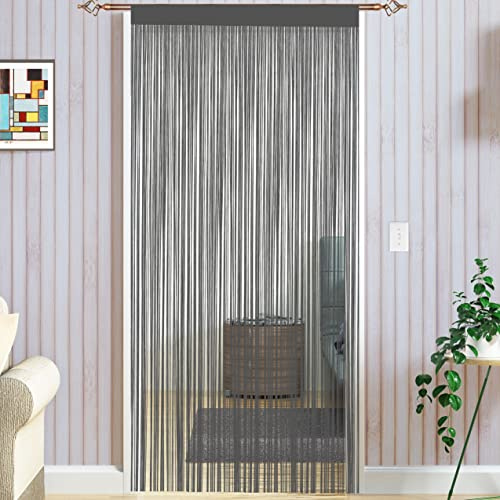 Taiyuhomes Fadenvorhang Türvorhang Fliegenvorhang Insektenschutz Balkontür Türen Vorhang Terrasse Türvorhänge Terrassentür Fliegentürvorhang Dekorative Gardine Raumteiler Fliegenschutz 90x245cm Grau