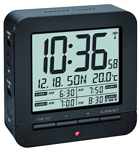 TFA Dostmann 60.2536 Radio Despertador Digital con 4 Tiempos de Alarma (Negro con baterías)
