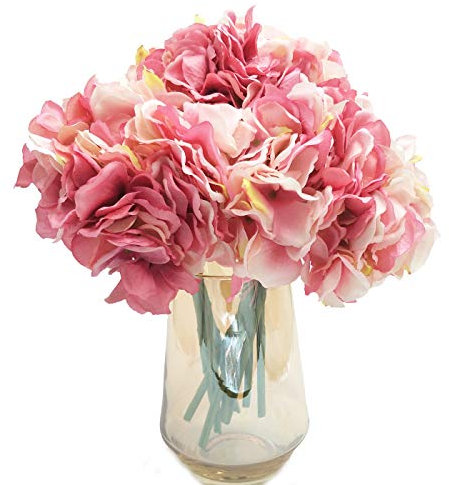 cn-Knight Artificial Hydrangea Flowers 9pcs 14 Inch Hortensia Bouquets for Wedding DIY Home Decor Centerpieces(Pink)