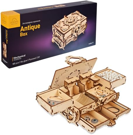 UGEARS Schatulle 3D Modellbausatz Holztruhe-3D Holzbausatz Schatzkiste-3D Puzzle Erwachsene Box (Antik-Schatulle)