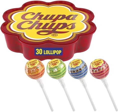 Chupa Chups Margherita, Box Regalo con 30 Lollipop Gusti Assortiti Frutta e Cola, Senza Glutine, Confezione Speciale, Idea Regalo per Feste e Compleanni, Lecca Lecca Ottimi da Condividere