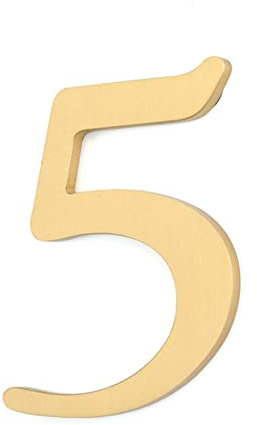 Solid Brass Door Number 5, Self Adhesive Door Plate House Numbers for Home Mailbox Address Sign, Peel & Stick