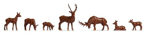 NOCH TT Figuren Hirsche, Hobby-Figuren Set 7-teilig, handkoloriert für Spurweite TT, ideal für Modellbahn und Dioramen