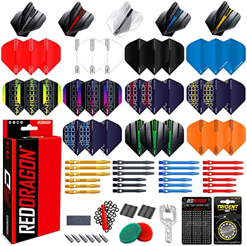 RED DRAGON Darts – Pro Aluminium-Zubehörpaket – Enthält Dart-Flights, Schäfte, Fingergriffwachs, Flight Saver und mehr – Professionelles Dart-Zubehör