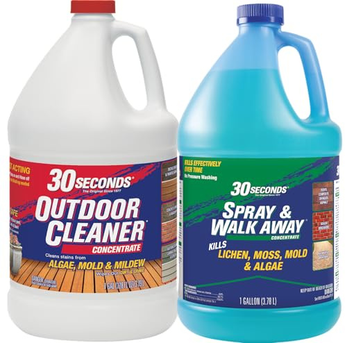 30 SECONDS Outdoor Cleaner Concentrate for Mold, Mildew, Algae and Lichen + Spray & Walk Away Concentrate - No Pressure Washing Required, for Siding, Decks, Vinyl, Roof, Fence, Patio