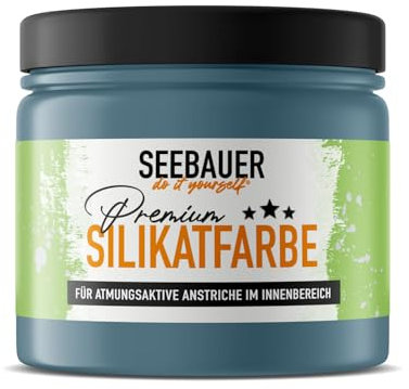 SEEBAUER diy Silikatfarbe Blau 300ml für Innen (No. 802 Baltic Sea) Atmungsaktive Mineralfarbe für Allergiker - Abwaschbare Wandfarbe - Blautöne hohe Deckkraft