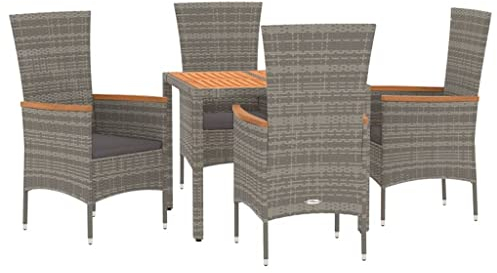 vidaXL Garten Essgruppe 5-TLG., Gartenmöbel Set mit Kissen, Gartengarnitur Tisch 4 Stühle, Sitzgruppe Gartenset Modulares Design, Grau Poly Rattan