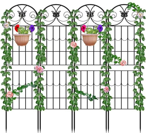 2,2 M Treillis de Jardin pour Plantes Grimpantes, Kalolary Lot 4 Treillis d'escalade Jardin Noirs avec Cadre en Métal Antirouille pour Plantes Grimpantes Pot pour Pelouse Fleurs Légumes Fruits