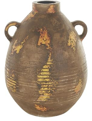 Deco 79 Ceramic Decorative Vase Antique Style Distressed Centerpiece Vase with Grooves and Handles, Flower Vase for Home Decoration 11 x 12 x 15, Brown