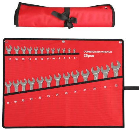 Tissting Rolltasche Schraubenschlüssel 25 Pockets Rolltasche Werkzeug | Maulschlüssel Tasche Leer Schraubenschlüssel Rot Leinwand Werkzeugrolle für Heimwerker, Elektriker, Handwerker