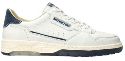 Mephisto Marius 1330/3669 - Zapatillas de piel lisa con elementos de nobuck en azul, plantilla intercambiable, sistema Air Bag color blanco, Blanco, 44 EU