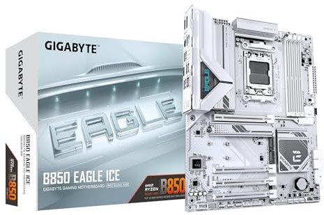 GIGABYTE B850 Eagle Ice Carte Mère – Processeurs AMD Ryzen série 9000, VRM numérique 8+2+2 Phases, Jusqu’à 8200 MHz DDR5 (O.C), 1 x M.2 PCIe 5.0 + 2 x M.2 PCIe 4.0, LAN 2.5 GbE, USB 3.2 Gen 2