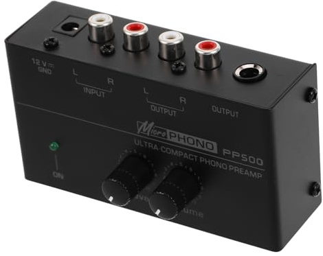 HOMSFOU Preamplificador de Tocadiscos Estéreo Metálico Preamplificador de Phono para Fonógrafo para Uso Doméstico Altavoces de Vinilo