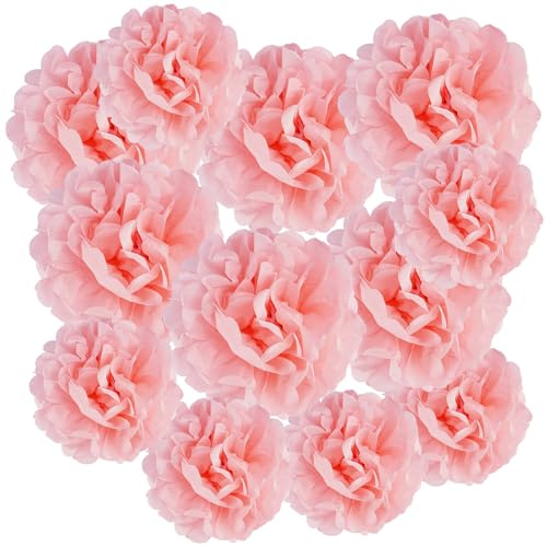 12 pompones de papel de seda, juego de bolas de panal, color rosa, decoración de pompones, pompones para bodas, decoración de mesa, cumpleaños, baby shower, graduación, festival, Navidad, carnaval