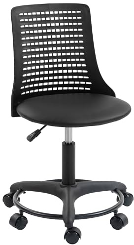 HOMCOM Silla de Escritorio sin Brazos, Silla de Oficina Giratoria, con Respaldo Hueco, Asiento Acolchado de Espuma de Alta Resiliencia, Altura Ajustable, Negro