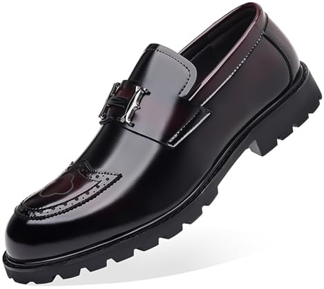 Dcbdx Mocassini Uomo Classici con Fibbia Scarpe Stringate Lucide Suola Spessa a Carroarmato Punta Affusolata Eleganti Formali,Nero,38 EU