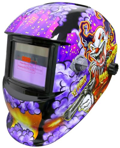 Auto Darkening Welding Helmet (Clown Style Design) - Adjustable Shade 8-13, Full Face Head & Neck Protection for Arc/TIG/MIG Welding, Lightweight Breathable Mask with Comfort Fit