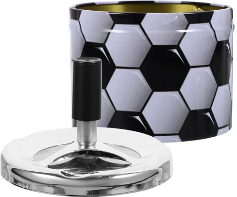 Happyyami Creative Soccer Party Decorations Desktop Table Ashtray with Rotating Lid Design, Metal round Ashtray with Poker Design Ornament, Easy to Clean for Home or Car Use