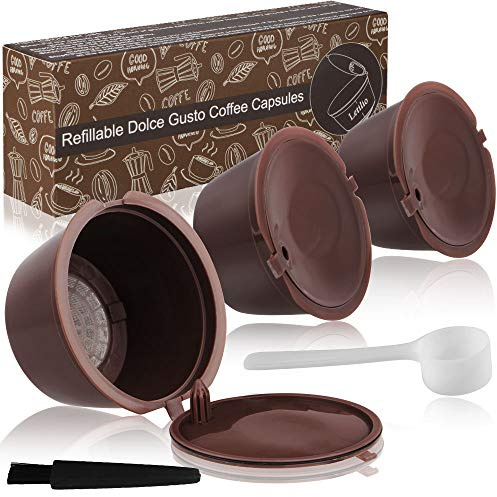 Letilio Kaffeekapseln nachfüllbar für wiederverwendbare 3, kann mit Kapsel Pod kompatibel Filtertasse für Dolce Gusto BPA frei Kaffeepad mit 1 Plastiklöffel und 1 Reinigungsbürste gefüllt werden