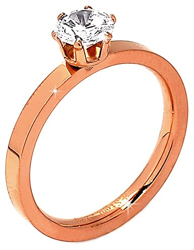 Älskad ?C Solitärring Ringar, modell Sissi i roséguld med rodiumplätering, rostfritt stål med 6 mm mittdiameter solitärkristall motsvarande 0,90 ct