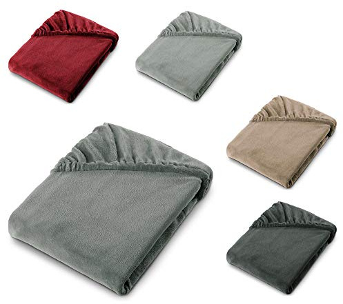 aqua-textil Feelwell Spannbettlaken 200 x 200 cm grau Coral Fleece Spannbetttuch Mikrofaser Laken