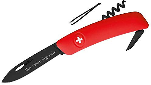 SWIZA Taschenmesser D01 ALLBLACK, rot (rot, mit Namensgravur, Uni)