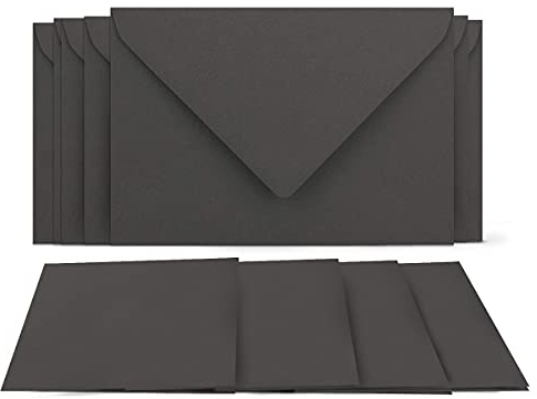 50 Klappkarten mit Umschlägen Set Anthrazit - DIN A6 Blanko Doppelkarten 14,8 x 21 cm (160 g/m²) - DIN C6 Umschlag 11,4 x 16,2 cm (120 g/m²) Nassklebung - Grußkarten Einladungskarten Hochzeit