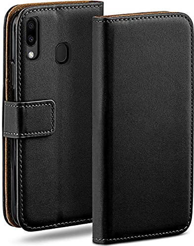 moex Book Case für Samsung Galaxy M20 Handyhülle mit Kartenfach, Hülle klappbar 360 Grad Schutzhülle, Klapphülle Flip Case Cover, PU Leder Handytasche Lederhülle, Schwarz