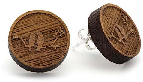 NaturSchatulle Holzohrringe Gravur Motive I Holzschmuck Holz Ohrringe 925 Sterling Silber I natürliche Ohrschmuck Ohrstecker Damen