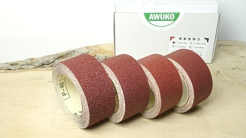 Awuko KP 52 F Schleifrolle/Schleifrollen-Set HOLZ 2 | 50 x 5000 mm | Schleifpapier-Rolle | 4 Stück | je 1x Körnung/Korn: 40, 60, 80 und 120