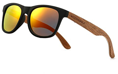 WOODONLY Holz Retro Polarisierte Sonnenbrille - Cooler Stil Mattes Rahmen Perfekte Geschenke für Damen und Herren (Walnuss Orange)