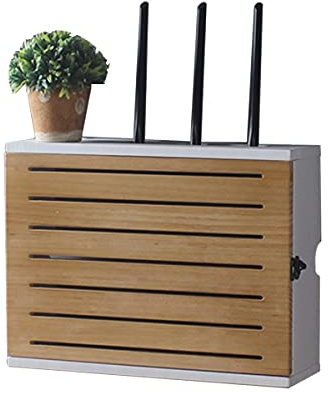 PPGE Home WLAN Router Wandhalterung Box, Holz Router Regal, Router Verstecken Box, Kabel Cable Organizer Box, Wand WiFi Router Aufbewahrungsbox, Router Storage Box Weiß, T