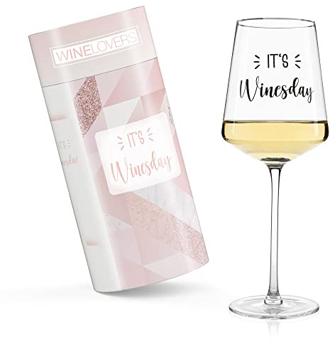 ILP GMBH I LOVE PRODUCTS Weinglas It's Winesday 550 ml mit Spruch | Weißweinglas mit beständigem Aufdruck, in Geschenkbox Rosa-Gold, Geschenk für Weinliebhaber zu Geburtstag und Jahrestag