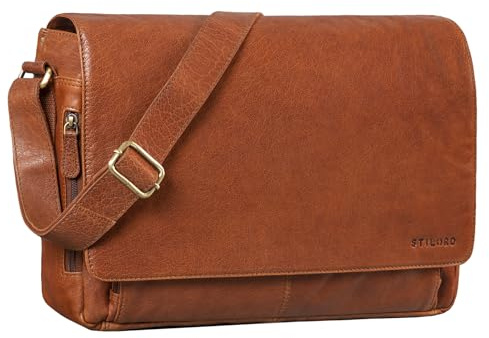STILORD Vintage Umhängetasche aus Leder braun - 15 Zoll Laptoptasche für Büro, Uni, Office, Schule - DIN A4 Schultertasche Tom