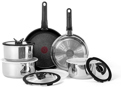 T-fal Ingenio Expertise Edelstahl-Kochgeschirr-Set, 13-teilig, Induktion, stapelbares Kochgeschirr, Töpfe und Pfannen, Set, Wohnmobil, Camping, Küche, Bratpfannen, spülmaschinenfest,