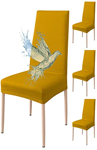 Poligino Stuhlhussen 4er Set Wasserdicht Stretch Universale Weich und Bequem, Stuhlbezug für Haus, Küche, Hochzeit, Restaurant, Party, Hotel, Zeremonie, Bankett - Gelb