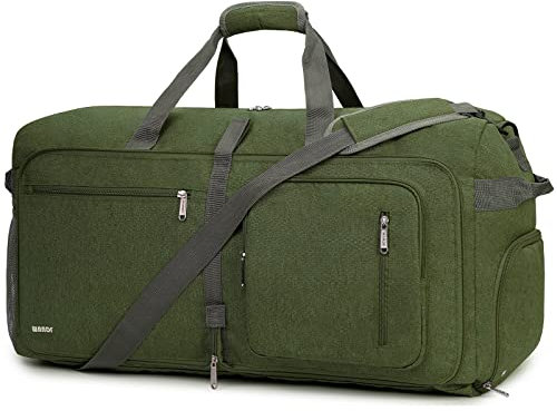 WANDF Reisetasche 65L mit Schuhfach Faltbare Weekender-Reisetasche Handgepäck für Männer Frauen (Dunkelgrün)