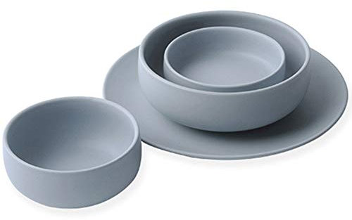 MIlAodE Juego de vajilla para una Persona de Estilo japonés Juego de tazones y Platos de 4 Piezas Juego de tazones y Platos de cerámica domésticos de Estilo japonés Azul y Gris de un Solo Uso