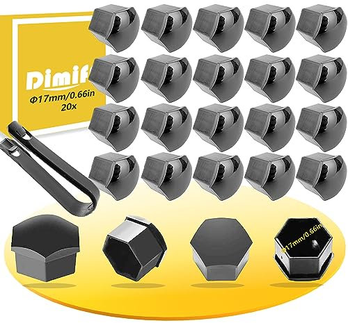 Dimiff Cache Ecrou 17mm, Cache Boulon 20+1pcs, Cache Boulon Jante, Capuchons Protection Hexagonal pour écrous de Roue, avec Outil Demontage |Gris-17mm