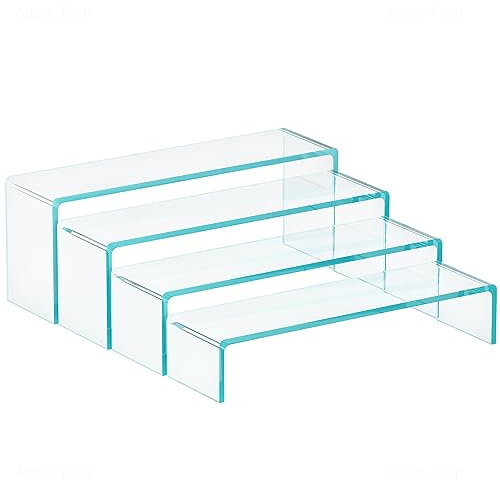 NiHome Set di 4 alzate rettangolari in acrilico blu acqua, per esposizione al dettaglio, celebrazioni, matrimoni, decorazioni colorate, perfette per esporre oggetti da collezione, cupcake, dessert,