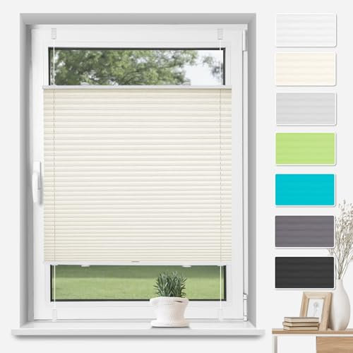 TFSKY Plissee Klemmfix ohne Bohren Beige B80 x H180 cm, Plisseerollo Jalousie Lichtdurchlässig Faltrollo Easyfix Sonnenschutz und Sichtschutz für Fenster & Tür