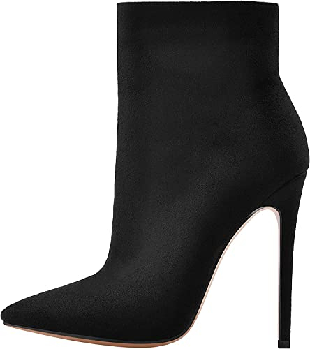 Only maker Damen Spitz Stiefeletten Stiletto Ankle Boots Pointed Toe Elegante Winterschuhe Veloursoptik Schwarz 45 EU